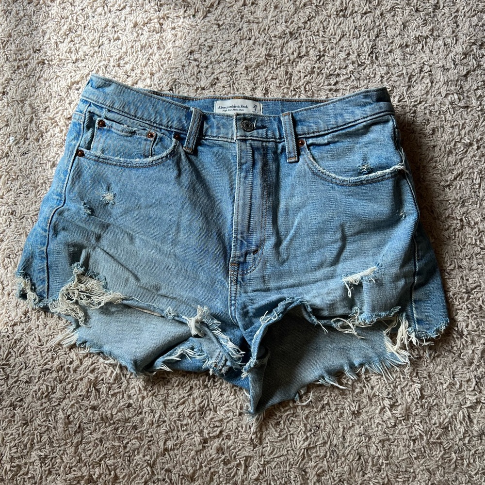 Abercrombie Distressed High Rise Mom Denim Shorts